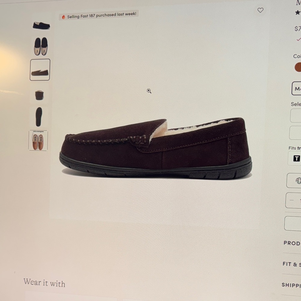 Lands' End Men's Suede Moccasin Slippers - Dark Mahogany